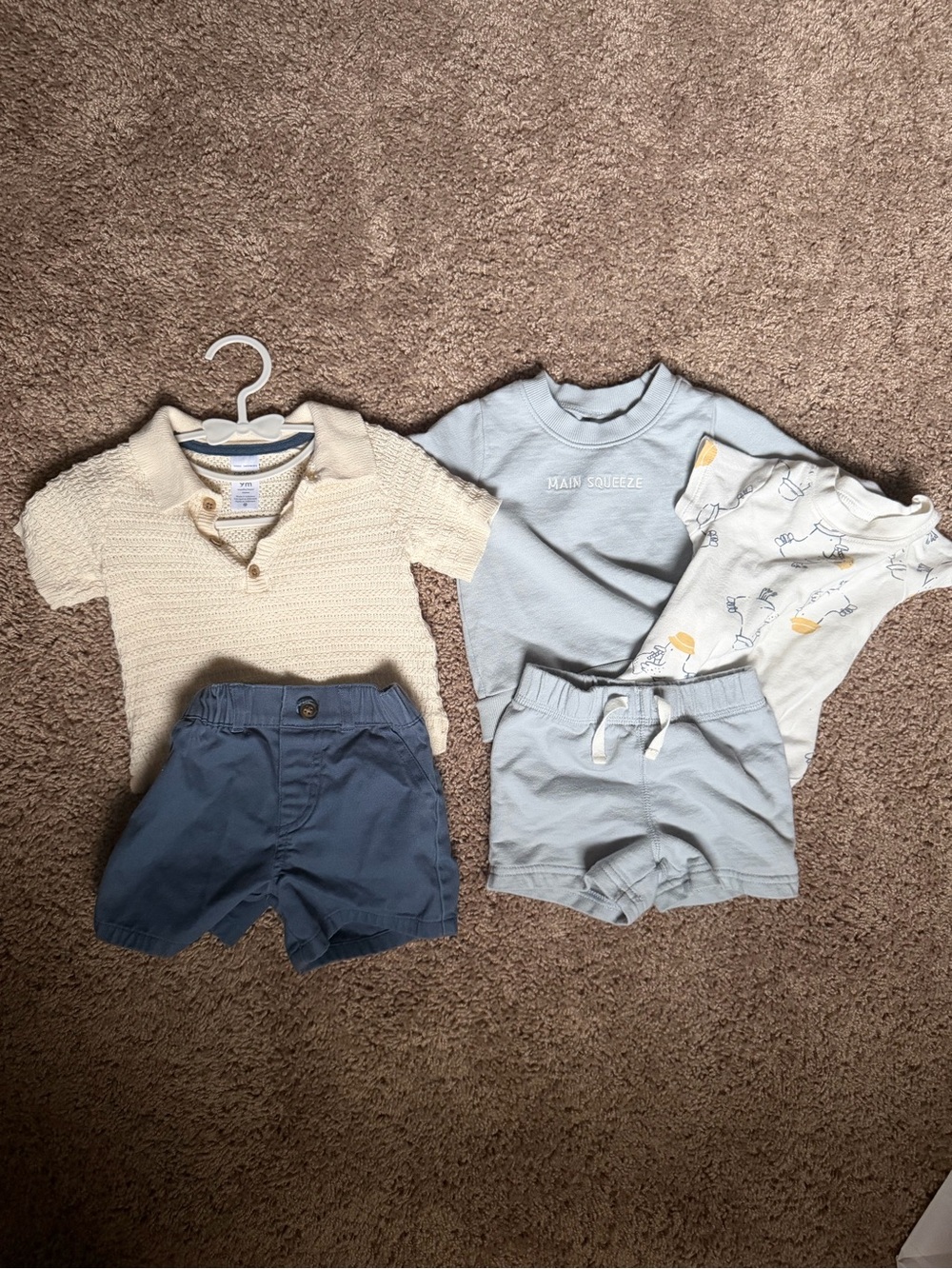 Carter's Cream Knit Polo & Blue Mix Outfit Set